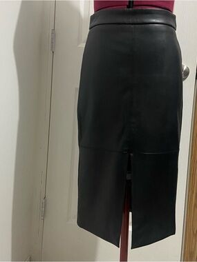 RW&CO. Black Faux Leather Pencil Skirt with Back Slit